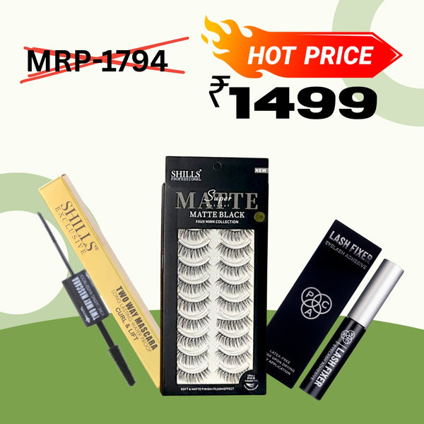 Combo Offer Shills Exclusive Two Way Mascara Curl & Lift & SHILLS PROFESSIONAL Eyelashes & PAC Lash Fixer Eyelash Adhesive Black